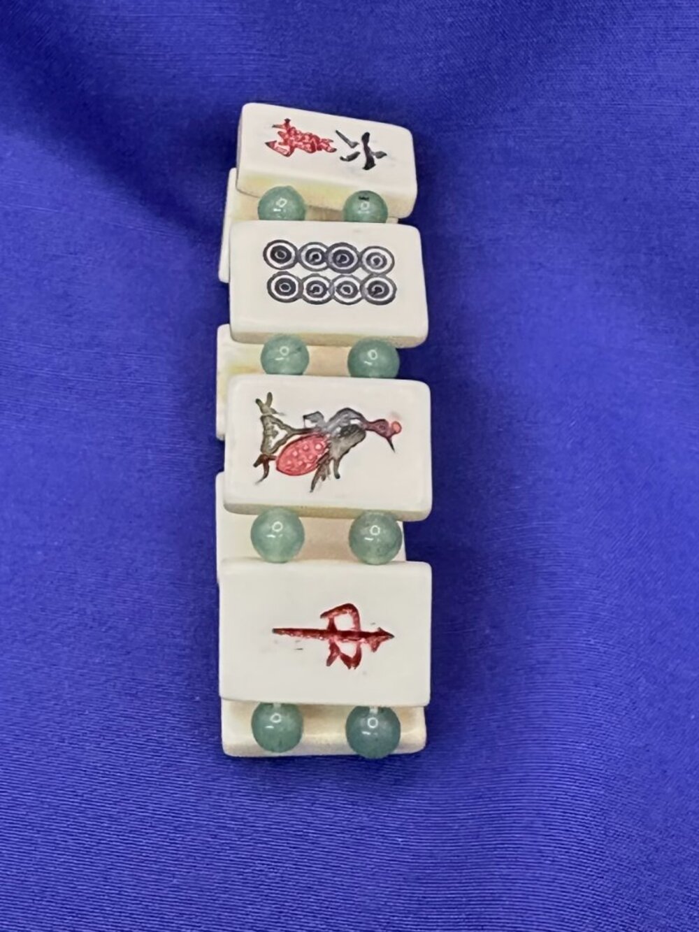 VTG Asian MahJong Tile Bracelet Jade-Tone/Aventurine Beads - Picture 4 of 14